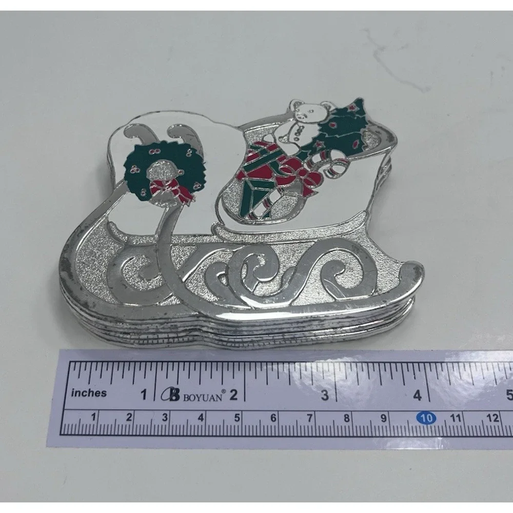 Wm. A. Rogers Vintage Christmas Sleigh Coasters Set of 6 Silverplate Felt Back